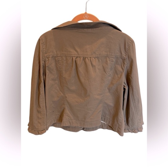 Ann Taylor Loft Ruffle Trim Sweetheart Lightweight Jacket Blazer Brown Large - Picture 2 of 3